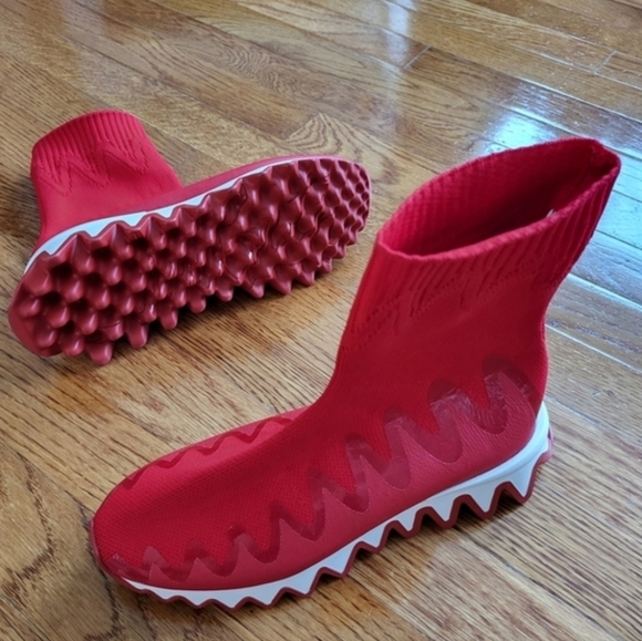 Christian Louboutin Kids Red Knit Sneakers - Picture 2 of 10